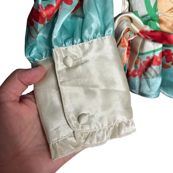 Hale Bob Floral Satin Blouse Size XS Removable Belt Tropical - Picture 4 of 4